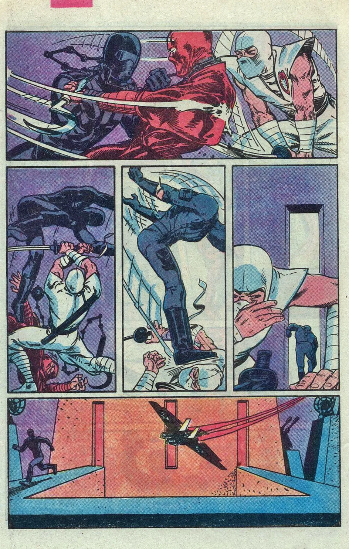 Snake-Eyes vs the Arashikage. Interior page from G.I. Joe #21, Marvel 1984.
