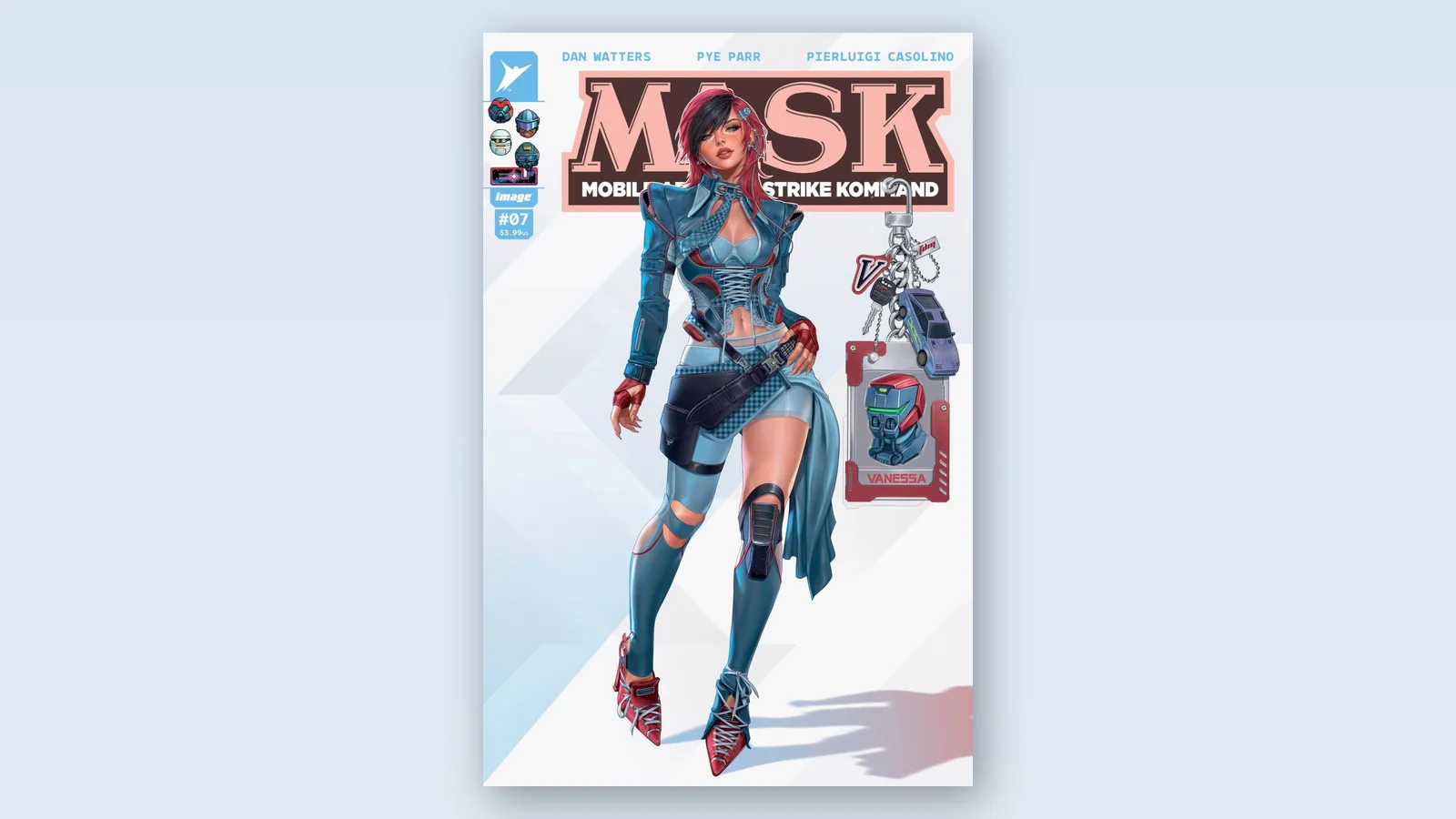 Fadime Yildirim has six M.A.S.K. covers coming, and the first three hang each driver's own vehicle off a keyring