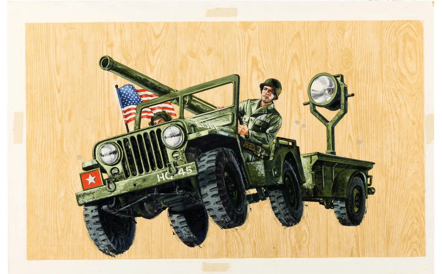 Lot 98001: Jeep Combat Set original package art by Sam Petrucci (1965). Photo: Heritage Auctions