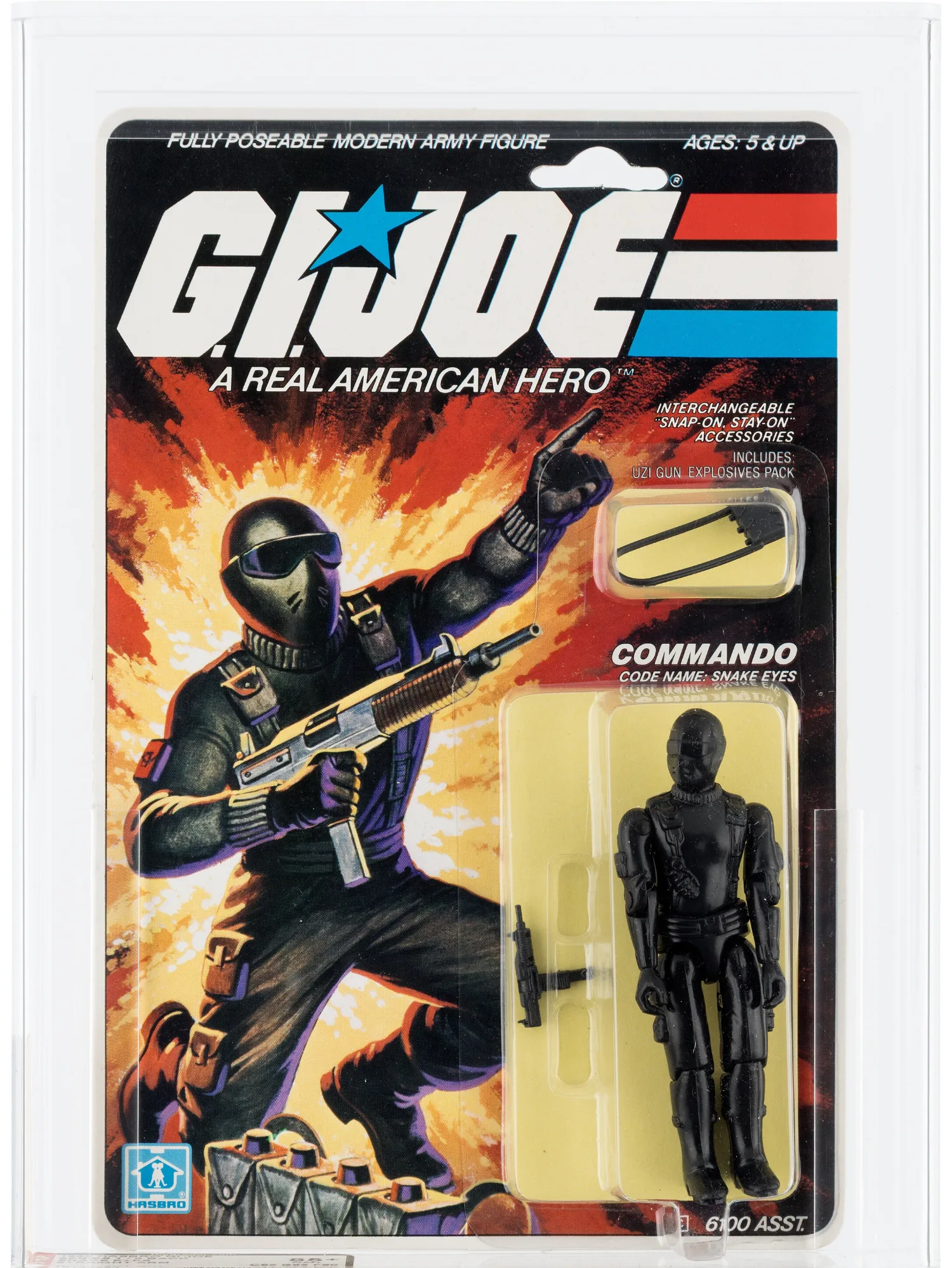 Lot 98058: Carded Snake Eyes, 9-back, AFA 85 (1982). Photo: Heritage Auctions