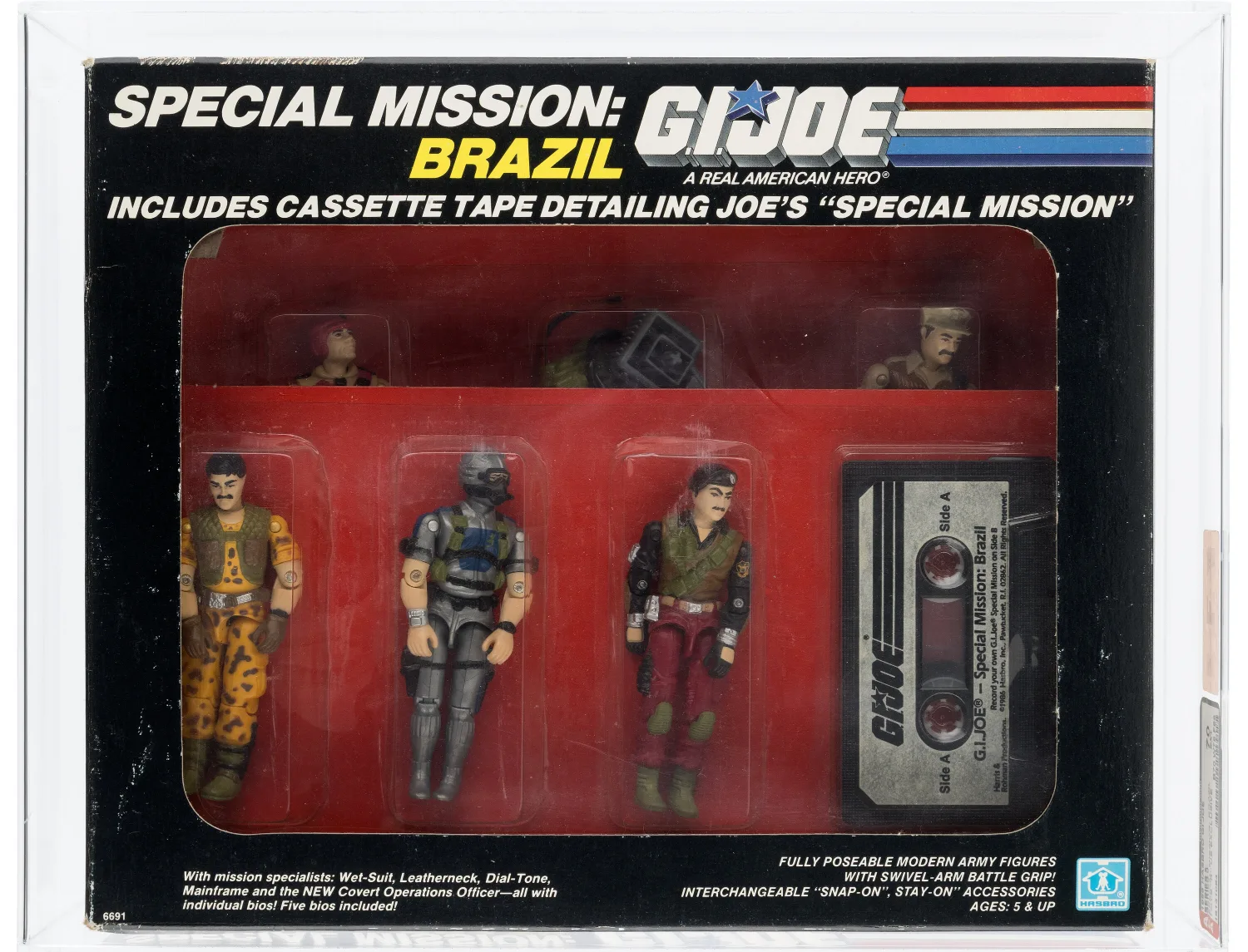 Lot 98231: Special Mission: Brazil TRU exclusive 5-figure pack with cassette (1986). Photo: Heritage Auctions