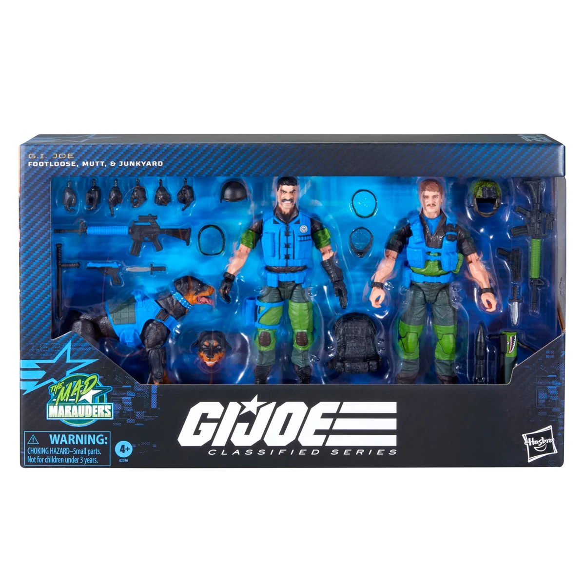 Windowed retail box for G.I. Joe Classified Series 220 Mad Marauders Footloose, Mutt and Junkyard