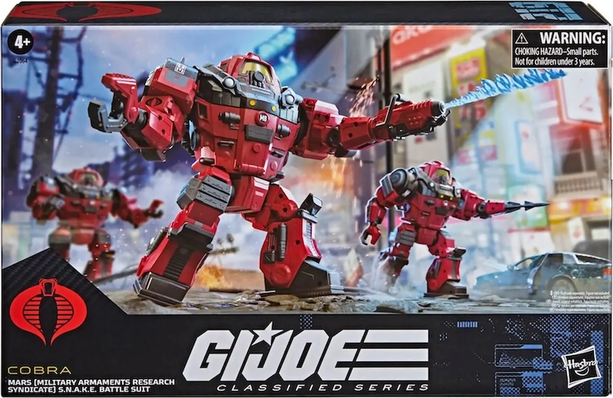 M.A.R.S. S.N.A.K.E. Battle Suit Classified Series packaging, Cobra deco with in-scale battle diorama art
