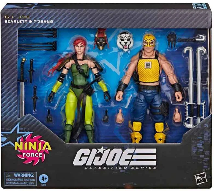 Ninja Force Scarlett and T'Jbang, packaged, showing the windowed box and the Ninja Force flash